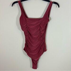 Liz & Sara Ruched Tank Bodysuit Rust Burnt Orange Sleeveless Size XS